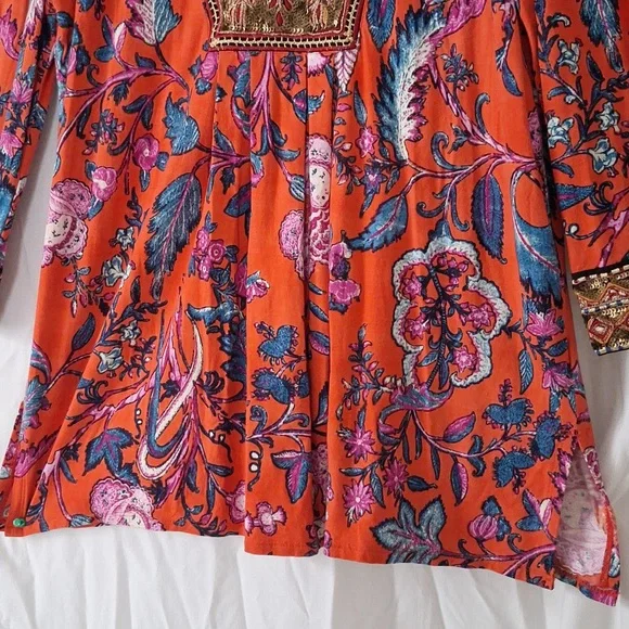 Boho Beaded, Embroidered Floral Blouse, Soft Surroundings brand, sz 16, … - Picture 6 of 15